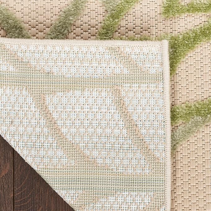 Nourison Home Aloha Indoor-Outdoor Ivory Green 10' x 14' Area Rug, Easy Cleaning, Non Shedding, Bed Room, Living Room, Dining Room, Backyard, Patio, Deck (10x14)