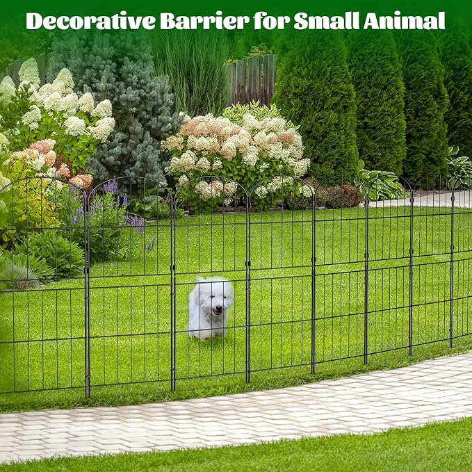 PINPON Decorative Garden Fence 10 Panels 37.5in (H) x 10.4ft (L) Border Animal Barrier, Rustproof Metal Wire Landscape Wire Edge Flower Bed Fencing for Patio Yard Outdoor Decor, Arched