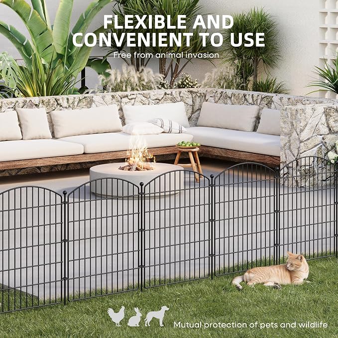 Garden Fence 10 Pack No Dig Metal Panels 32"(H) x 23.6 ft(L) Total, Rustproof Arched Decorative Dog Fence Outdoor for Yard, Animal Barrier for Flower Bed Border, Patio & Backyard Edging