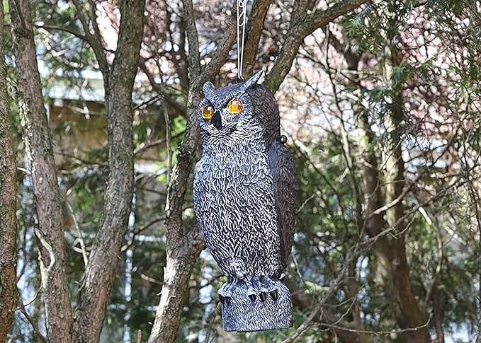 Sparkle Sentinel Owl Decoy with Glowing Eyes Half Body with Hollow Back Easy to Hang