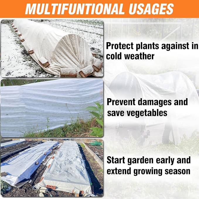 Gardzen Garden Hoops and 10ftx30ft Plant Covers for Winter Freeze Protection, 1.5oz Floating Row Covers, Frost Blankets for Outdoor Plants