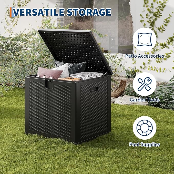 GarveeLife 80 Gallon Outdoor Storage Box, Large Resin Deck Box with Hydraulic Air Rod, Weatherproof & Lockable Outdoor Storage Bin for Patio Cushions, Garden Tools, Pool Supplies, Porch, Black