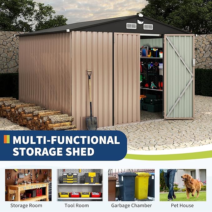 8X10 ft Outdoor Metal Storage Building, Storage Shed with Secure Lockable Door & Air Ventilation System, Premium Metal Tool Shed for Garden, Backyard, Patio, Ideal for Lawn Equipment & Tools