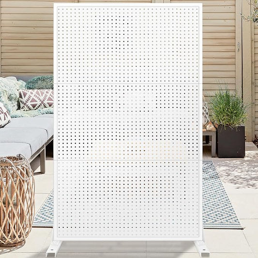 Prolee Metal Privacy Screen Outdoor 6 x 3.7 Ft, Decorative Fence for Patio Screen Freestanding, Outdoor Privacy Panels with Stable Heavy Base for Deck, Porch and Balcony (White)