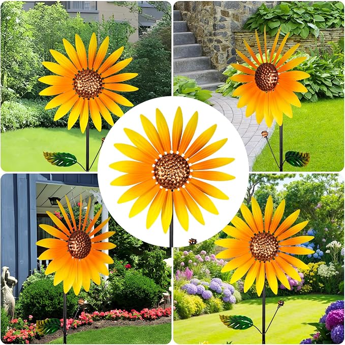 2 Packs Wind Spinners Outdoor, Sunflower Decor Windmill for Yard, Pinwheels, Wind Spinners for Yard Garden, Outdoor Metal Wind Spinner Lawn Decor