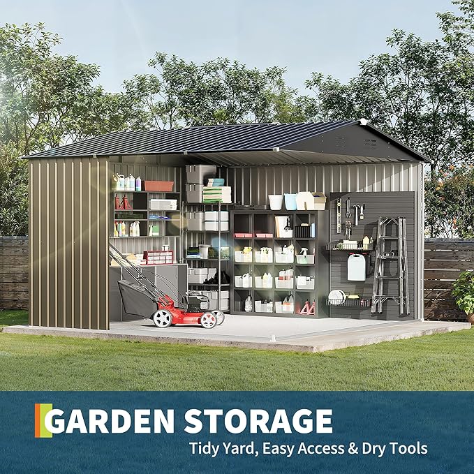 Garvee 10 X 10 FT Outdoor Storage Shed,Metal Garden Sheds&Outdoor Storage Clearance, Large Outdoor Storage Shed for Tools, Lawn Equipment, Garden Supplies - All Weather Lockable Metal Shed