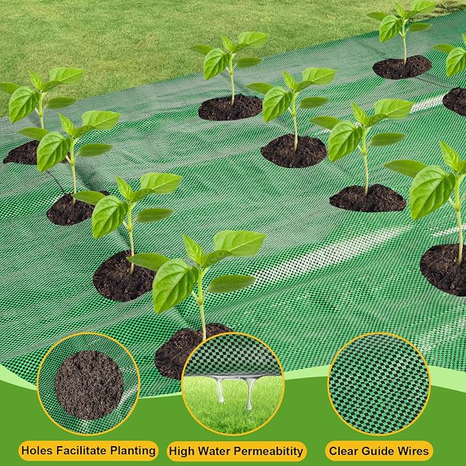 2PCS Green Weed Barrier Landscape Fabric, 33 x 3.3 Ft Garden Weed Barrier Fabric Heavy Duty with Planting Holes,Ground Cover Weed Barrier Weed Cloth & 20 U-Shaped Ground Nail For Weed Control