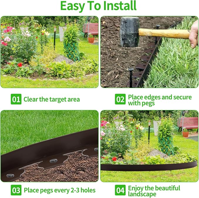 No Digging 2IN x 33FT Garden Edging Border Coil Comes with 30 Pcs Spikes Landscaping Edging Kit,Lawn Border Design DIY for Yard Tree Flowerbeds Landscaping Grass