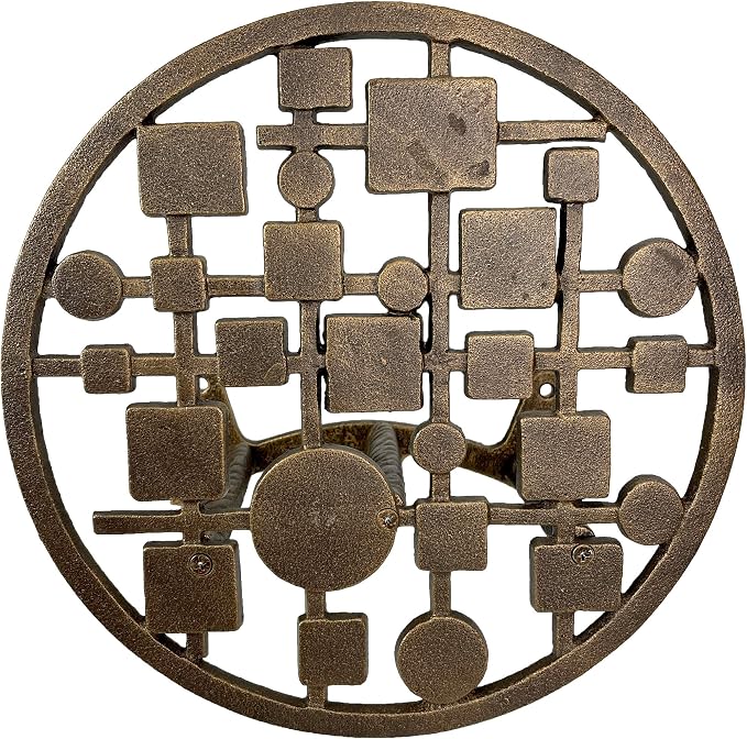 Zeckos Mid-Century Modern Cast Iron Circles & Squares Hose Holder – Bronze Finish, Wall-Mounted, Weather Resistant, Durable Outdoor Storage, 11.75 Inch Diameter