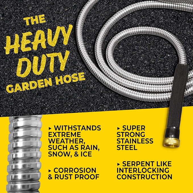 Bionic Steel PRO 100Ft GardenHose with Nozzle,Premium 304 Stainless Steel Metal WaterHose 100Ft Flexible-Hose,Rust Proof,Lightweight,Heavy Duty,Crush Resistant Fitting,500 PSI,2025 Model,(Pack of 2)