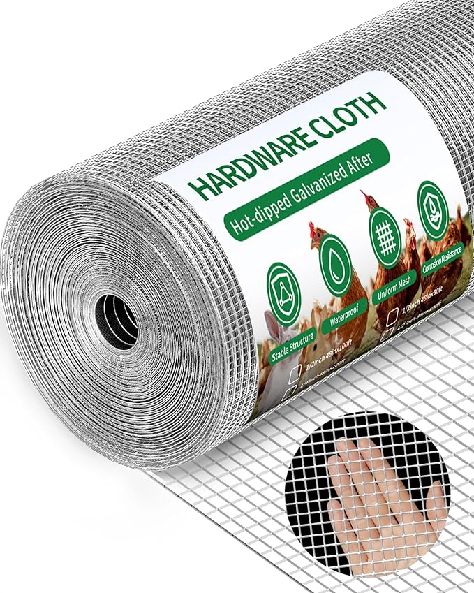 Pterying 1/2" x 48" x 100FT Silver Hardware Cloth - Hot-Dip Galvanized Chicken Wire Fencing, 19 Gauge Welded Wire Mesh Roll for Chicken Coop, Rabbit, Snake, Deer Fencing and Garden/Tree Protection