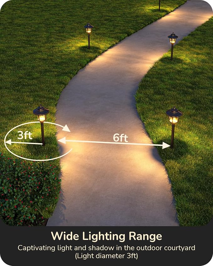 EDISHINE Low Voltage Landscape Lights, 12V 3W 120LM 3000K Seed Glass Outdoor Landscape Path Lights with Connectors, ORB Waterproof Electric LED Pathway Light Wired for Walkway Garden Yard, 6 Pack
