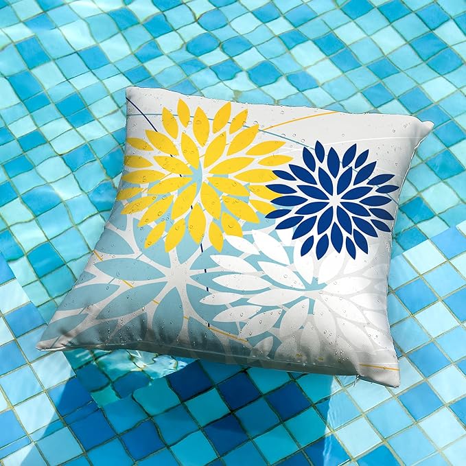 DFXSZ Outdoor Throw Pillow Covers 18x18 Inch Set of 2 Waterproof Spring Summer Geometric Elegant Yellow Blue Outdoor Pillow Covers for Patio Funiture Garden Couch 158W18