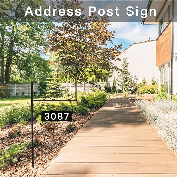 Metal Address Sign, Home Address Plaque, Address Post Sign Double-Sided, Street House Numbers for House Home Street Garden Yard (44" Pole)