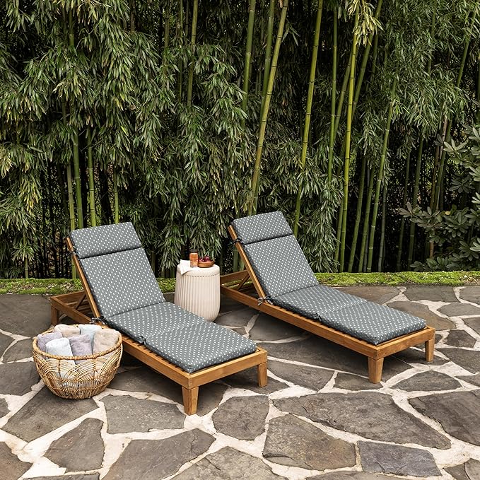 Arden earthFIBER Outdoor Chaise Cushion, 21 x 72, Rain-Proof, Fade Resistant, Cushion for Chaise Lounger Stone Grey Dot