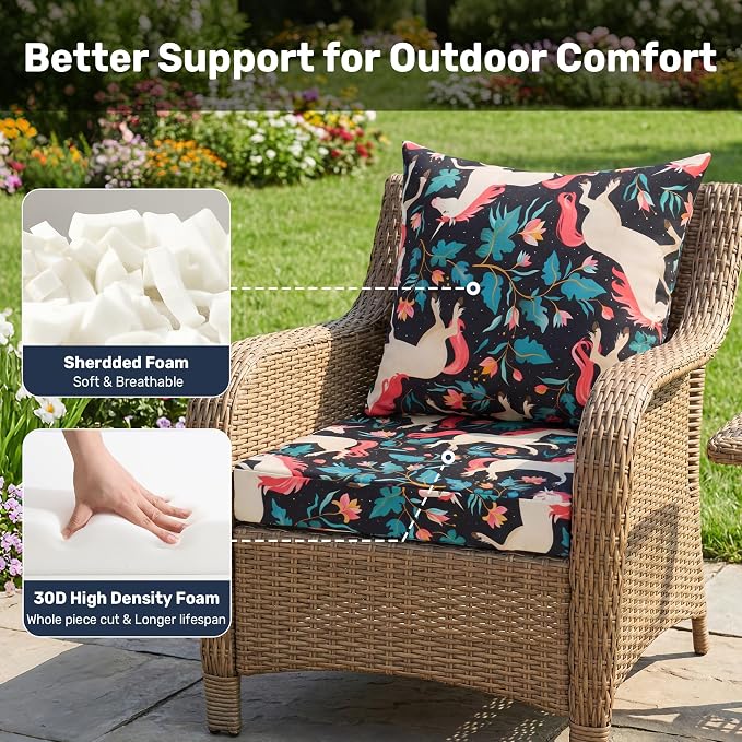 UNIKOME Outdoor Seat Cushions 24 X 24 X 4 Inch, Waterproof & Fade Resistant Patio Furniture Replacement Cushions with Removable Cover for Chair, Sofa, Couch, Wicker, Unicorn