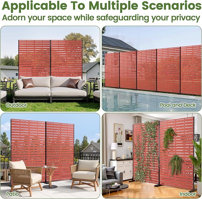 Outdoor Privacy Screen 60" H HDPE Decorative Freestanding Privacy Panel, Sandblasting Louvered Privacy Screens with Stand, Weather-Resistant Panel for Patio, Balcony, Backyard(5 Panels)