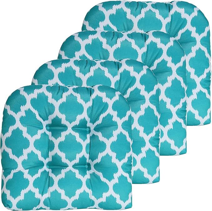 Sweet Home Collection Patio Cushions Outdoor Chair Pads Premium Comfortable Thick Fiber Fill Tufted 19" x 19" Seat Cover, 4 Count (Pack of 1), Tessa Teal 12