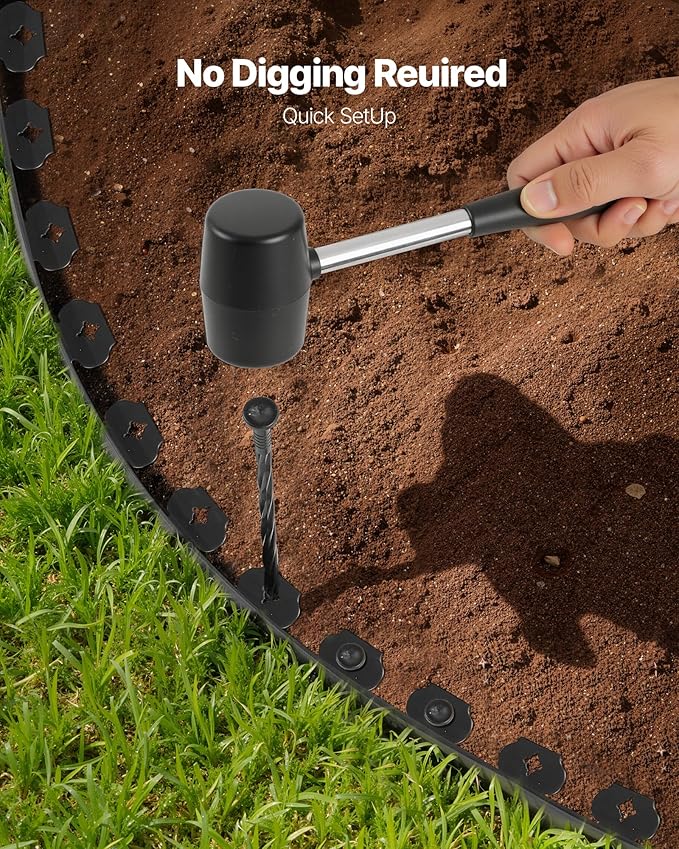 VEVOR Landscape Edging, 100 ft x 1.5 in Plastic Garden Border Edging with 120 Spikes, No Dig, Flexible Lawn Edgings Roll, UV-Resistant Mini Fence Borders Pathway Edgings for Flower Beds Yard Paver
