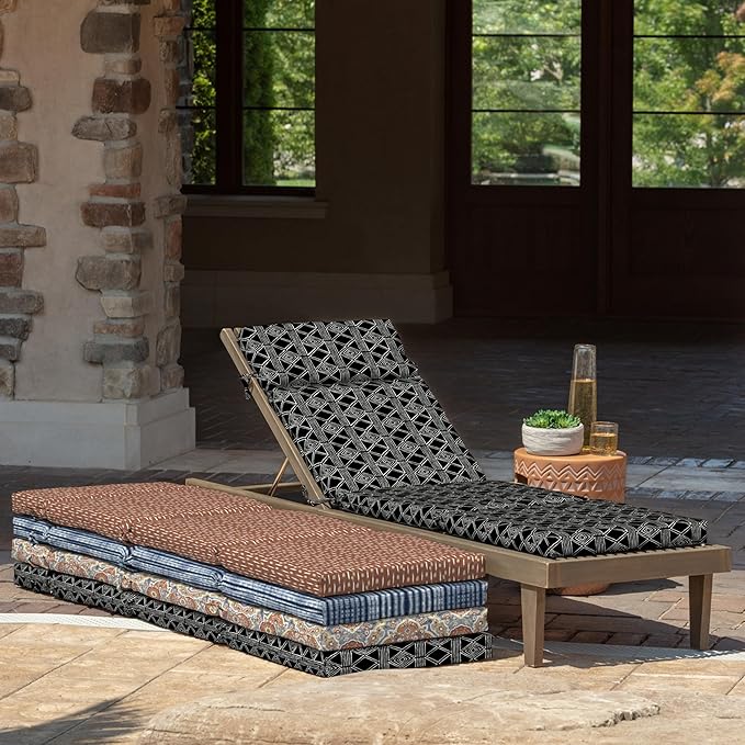 ARDEN Outdoor Chaise Cushion, 21 in x 72 in, Weather-Proof, Rain-Proof, Fade Resistant Patio Cushion for Chaise Lounger Black Global Stripe