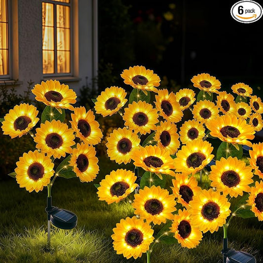Solar Garden Lights Outdoor, 6Pack Solar Sunflower Lights with 36 Sunflower, Waterproof Long-Lasting Outdoor Solar Patio Decor Suitable for Yard, Lawn, Pathway, and Backyard Decoration