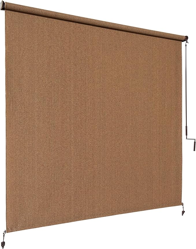 Coolaroo Outdoor Roller Shade with Wand - 95% UV Block Breathable Light Filtering Shade for Patio or Porch, Fade-Resistant, Easy-Clean Fabric, 8ft x 8ft, Walnut