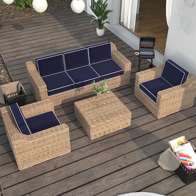 5" Thicker Outdoor Chair Cushions 2 Sets 24" *24" Waterproof Patio Chair Cushions for Outdoor Furniture w/Removable Cover 30D High Density Sponge Filling Thicken Patio Furniture Cushion w/Handle &Ties