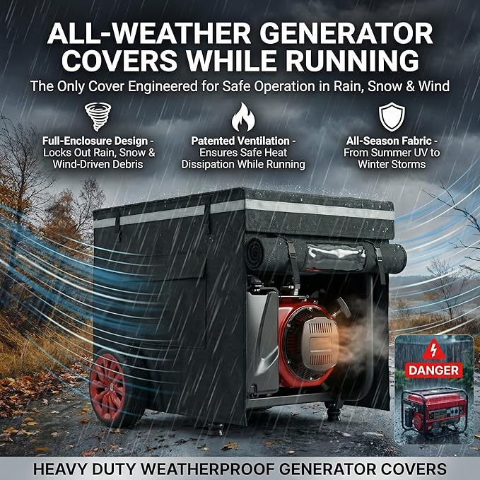 Generator Covers While Running,100% Waterproof Generator Cover,All Weather Use, 32"x24" X24 ", Super Heavy Duty 600D Waterproof Polyester Tarp 100% Waterproof, Tear Resistant, Black.