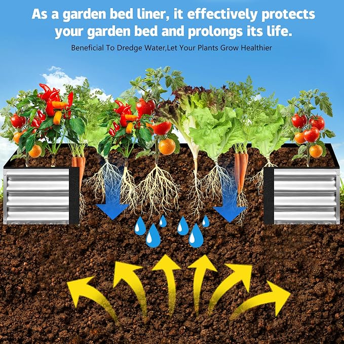 2 Sets 4 x 2 x 1 ft Raised Garden Bed Liner Bag, Breathable Grow Bed Fabric Liners with Clips and Gloves, Garden Box Non Woven Bag for Outdoor Plants Growth Keep Soil Isolation (No Garden Bed)