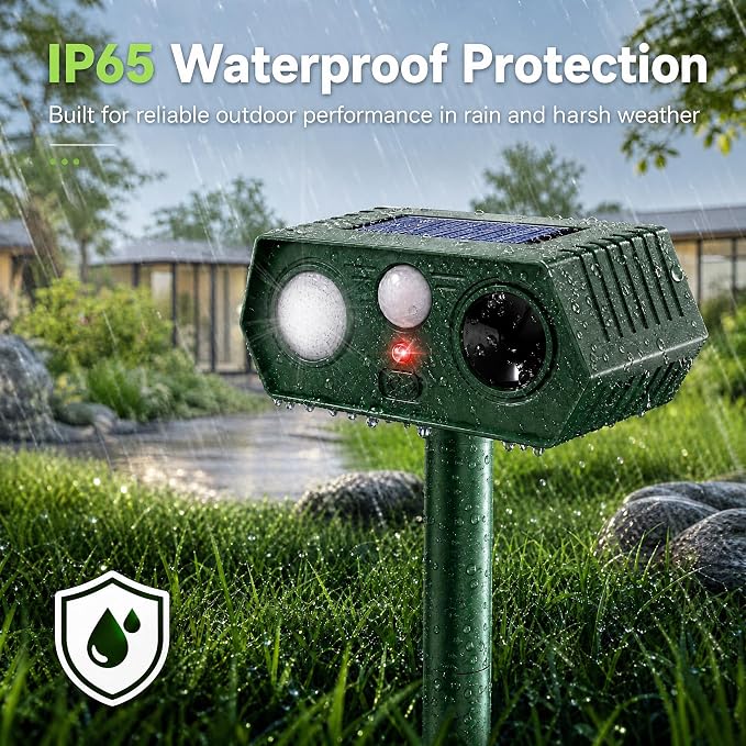 Sonic Fortress Pro Deer Repellent Devices, IP65 Solar Ultrasonic Racoon Squirrel Repellent Outdoor Motion Activated Animal Repeller Cat Deterrent Light to Scare Rabbit Dog Skunk Out of Garden Yard(4)
