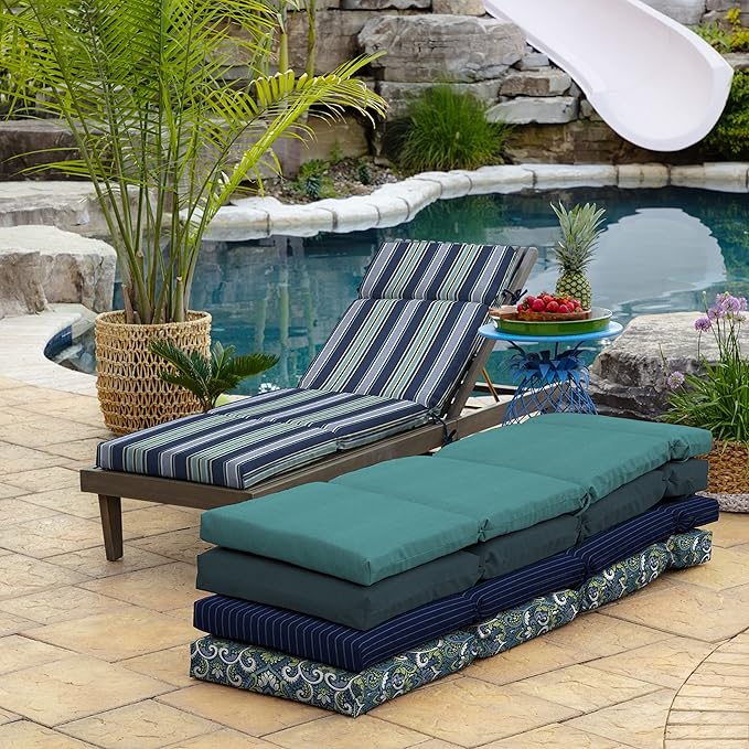 Arden Outdoor Chaise Cushion, 21 in x 72 in, Weather-Proof, Rain-Proof, Fade Resistant Patio Cushion for Chaise Lounger Sapphire Aurora Blue Stripe