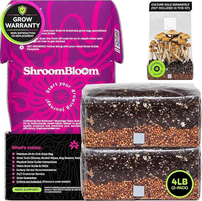 Mushroom Grow Kit – All-in-One 4LB (2-Pack) Grow Bag with Self-Healing Port – Fast-Colonizing Universal Substrate for Any Mushroom – Multi-Flush High-Yield – USA Made (Just Add Your Own Culture)