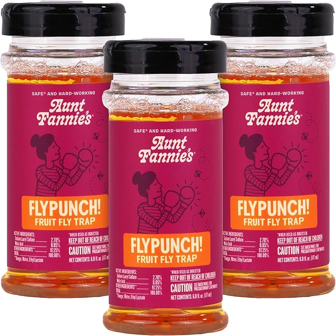 Aunt Fannie's FlyPunch Fruit Fly Trap for Indoor and Kitchen Use, Ready to Use, Made with Plant Based Ingredients, Safe Near Food, Each Bottle Lasts Up to 30 Days, Pack of 3