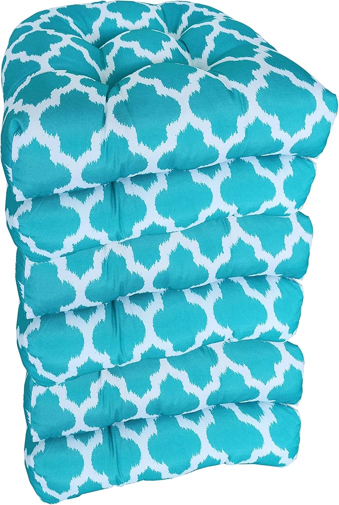 Sweet Home Collection Patio Cushions Outdoor Chair Pads Premium Comfortable Thick Fiber Fill Tufted 19" x 19" Seat Cover, 6 Count (Pack of 1), Tessa Teal