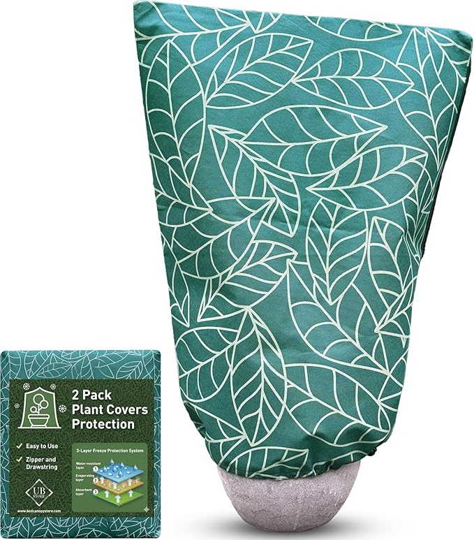 Plant Covers Freeze Protection 24"x32" in 2 Pack | Green Winter Frost Blankets for Outdoor Plants | Reusable Garden Cover Bags with Zipper Drawstring | Cold Weather Shrub Protection Cloth