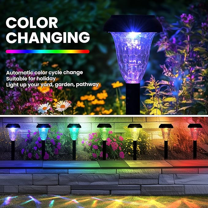 TISEJOY Solar Pathway Lights Outdoor Waterproof 16 Pack Color Changing Garden Light for Yard Patio Driveway Walkway Lawn Landscape Lighting for Outdoor Decor