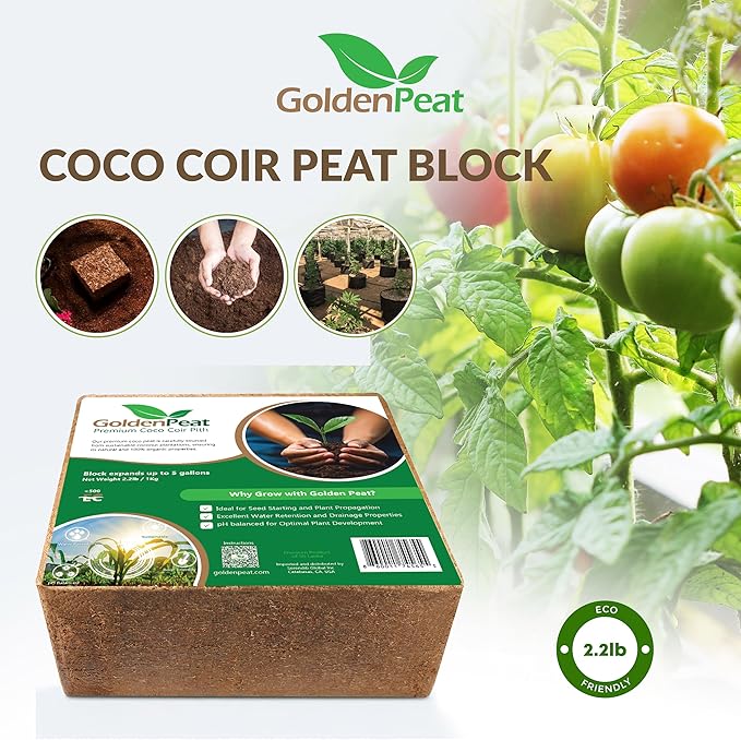 Organic coco pith block (12x1 kg Blocks) - Low EC, sustainable growing medium for gardens, pots & seed starters. Just add water to transform these compact blocks into 170L of fluffy nutrient-rich coir