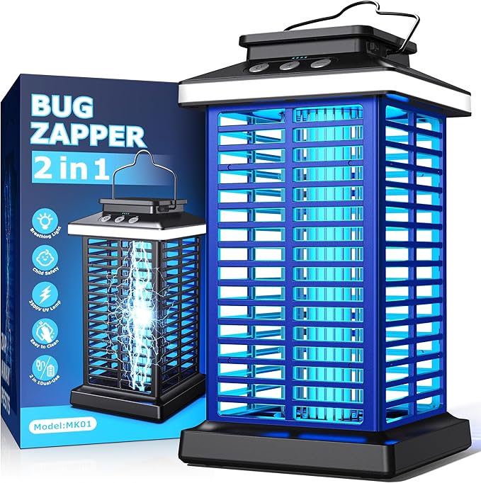 Bug Zapper Outdoor, Mosquito Zapper 2 in 1 Portable & Rechargeable Bug Zapper Outdoor with 5000mAh Battery & LED Night Light, 4000V Electric Fly Zapper for Outside,Patio,Backyard,Garden Blue