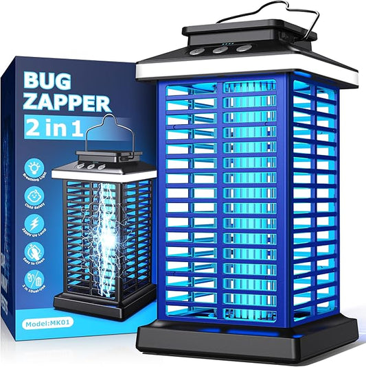 Bug Zapper Outdoor, Mosquito Zapper 2 in 1 Portable & Rechargeable Bug Zapper Outdoor with 5000mAh Battery & LED Night Light, 4000V Electric Fly Zapper for Outside,Patio,Backyard,Garden Blue