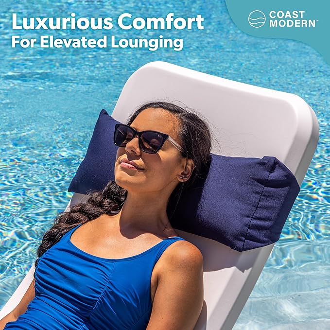 GoSports Coast Modern Outdoor Lounge Chair Pillow with Strap - Waterproof Headrest Pillow for Pool Lounger & Patio Chaise Cushions