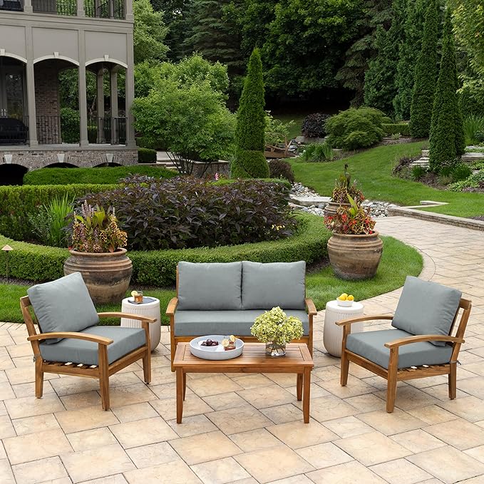 Arden Outdoor Loveseat Cushion Set, 48 x 24, Water Repellent, Fade Resistant, Cushion Set for Couch, Bench, and Swing, Stone Grey Leala