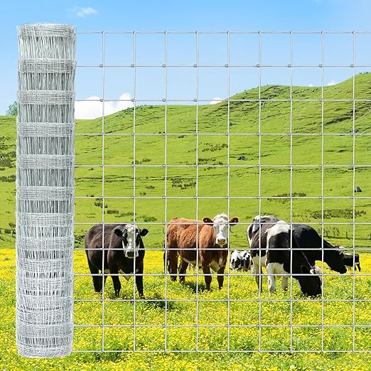 Cattle Fence 5ft x 100ft Heavy Zinc Coating Farm Fence,Galvanized Field Wire Fencing Deer Fence,Goat Fence,Hog Wire Fencing for Yard Livestock & Animals Protection