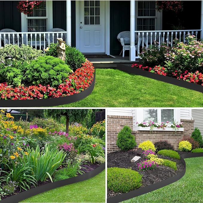 40 Ft Landscape Edging, Garden Edging with 36 Pcs Spikes, 4 in Tall Plastic Edging for Landscaping, No Dig Garden Border Edging, Landscaping Edging Border for Flowerbed Lawn Yard Grass, Black