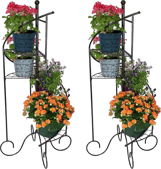 Sunnydaze 4-Tier Metal Iron Plant Stand, Spiral Staircase Design, Set of 2, 56-Inch