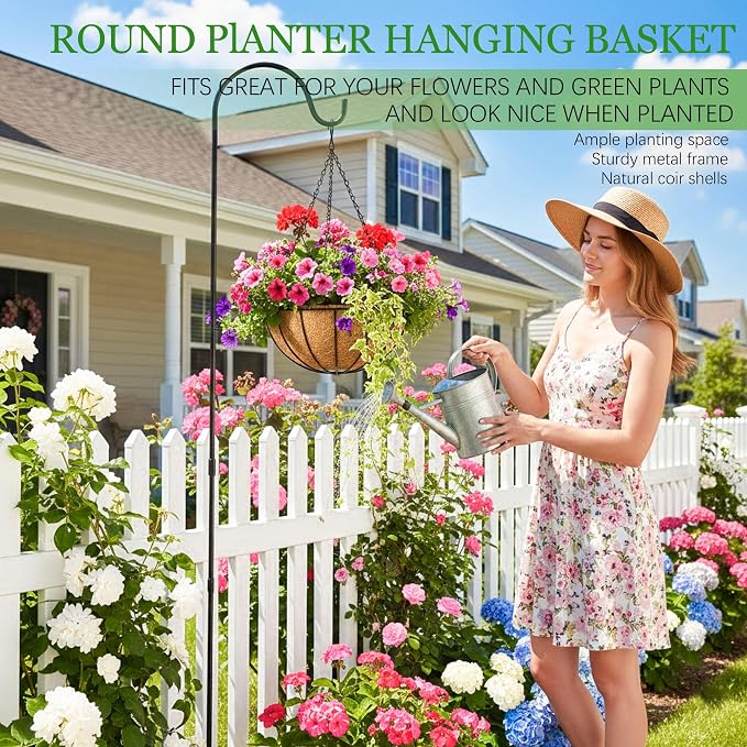 Hanging Planters for Outdoor Plants 4 Pack 14 inch Metal Hanging Flower Basket with Coco Coir Liner Wire Plant Holder Watering Flower Baskets Pot Hanger Garden Decoration for Indoor Outdoor(XGL)