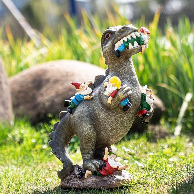 SOWSUN Garden Gnomes Statues Yard Decorations Outdoor Garden Decor, 14” Dinosaur Gnomes Garden Statues, Patio, Lawn Ornament, Gardening Gifts for Women for Housewarming