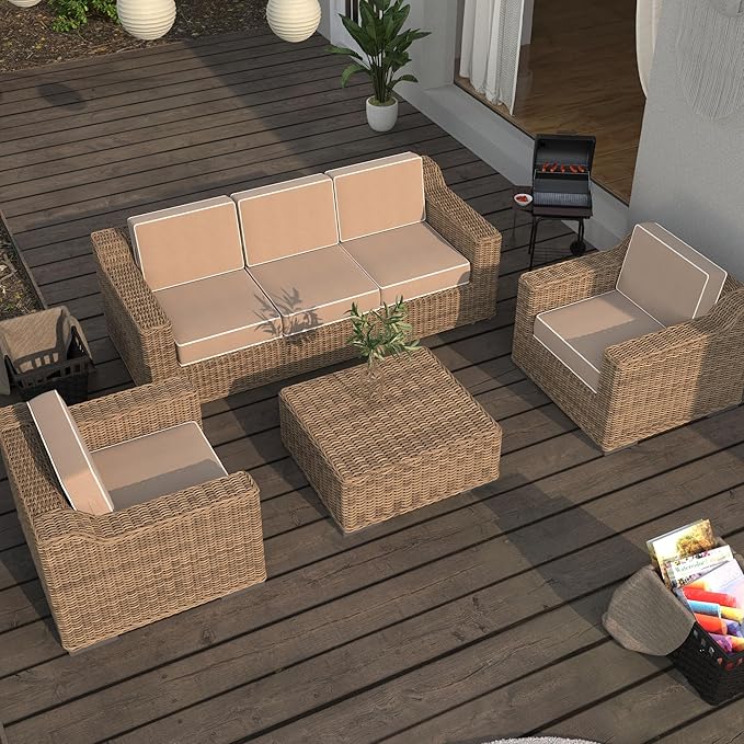 5" Thicker Outdoor Chair Cushions 2 Sets 24" *24" Waterproof Patio Chair Cushions for Outdoor Furniture w/Removable Cover 30D High Density Sponge Filling Thicken Patio Furniture Cushion w/Handle &Ties