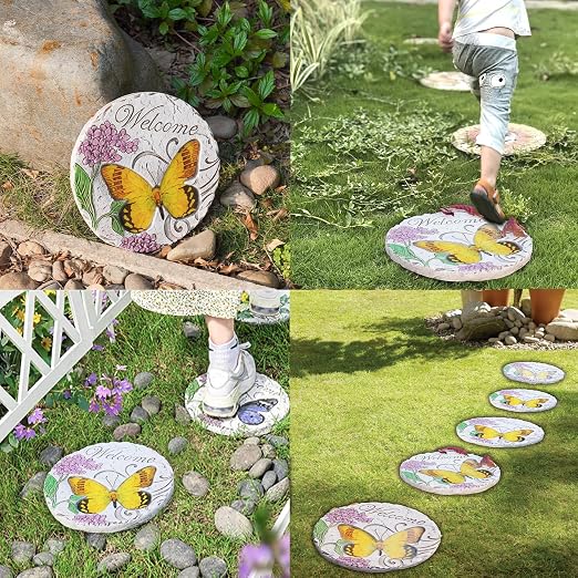 Garden Décor Stepping Stones Outdoor - Resin Butterfly Decorative Stone Bright Color Memories Pavers Outdoor for Garden Yard 10 * 10 * 0.75 Inch