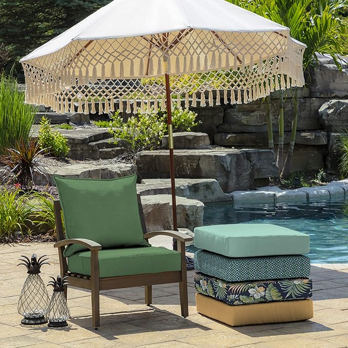 Arden Outdoor Deep Seat Cushion Set (2-Pack), 24 in x 24 in, Weather-Proof, Rain-Proof, Fade Resistant Patio Cushion for Chair, Sofa, and Couch Bright Moss Green Leala