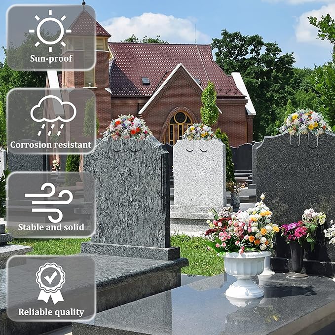 3 Pack Headstone Flower Saddle 12 Inch Headstones for Graves Saddles for Headstones Wire Rustproof Galvanized Tombstone Saddle with Floral Foam for Grave Headstone Cemetery Floral Arrangements Decor